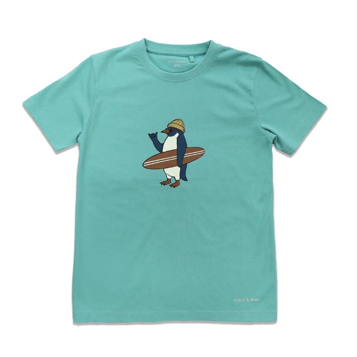 Organic Cotton Green Penguin T-shirt for wholesale by Holly and Beau