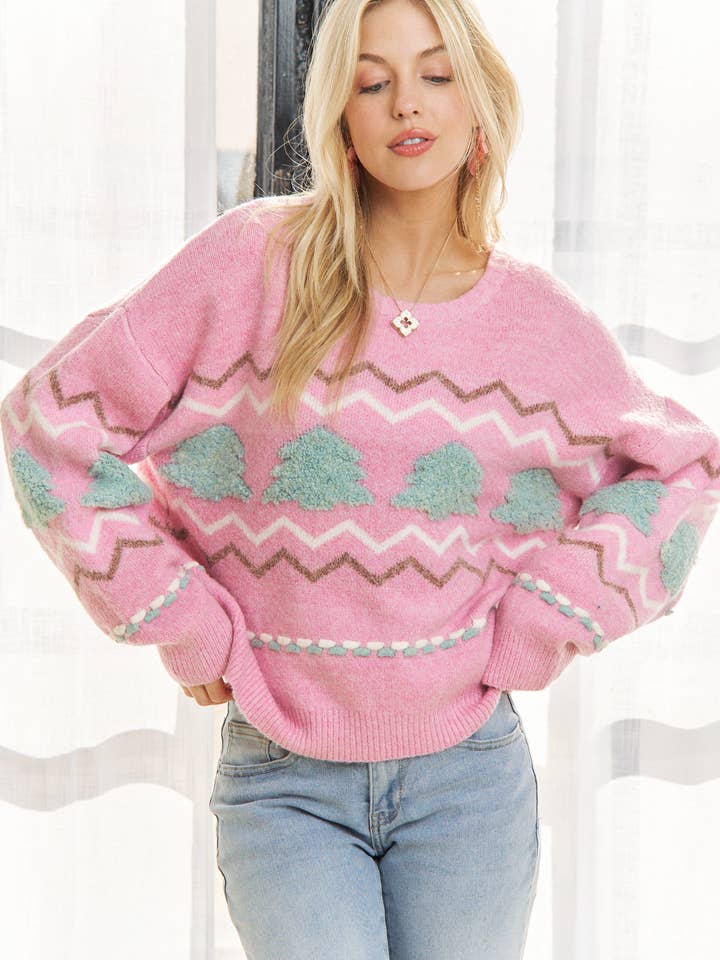 ADORA LA - Wholesale Knit Sweater - Women's - CESW2622 - FLUFFY TREE SWEATER TOP