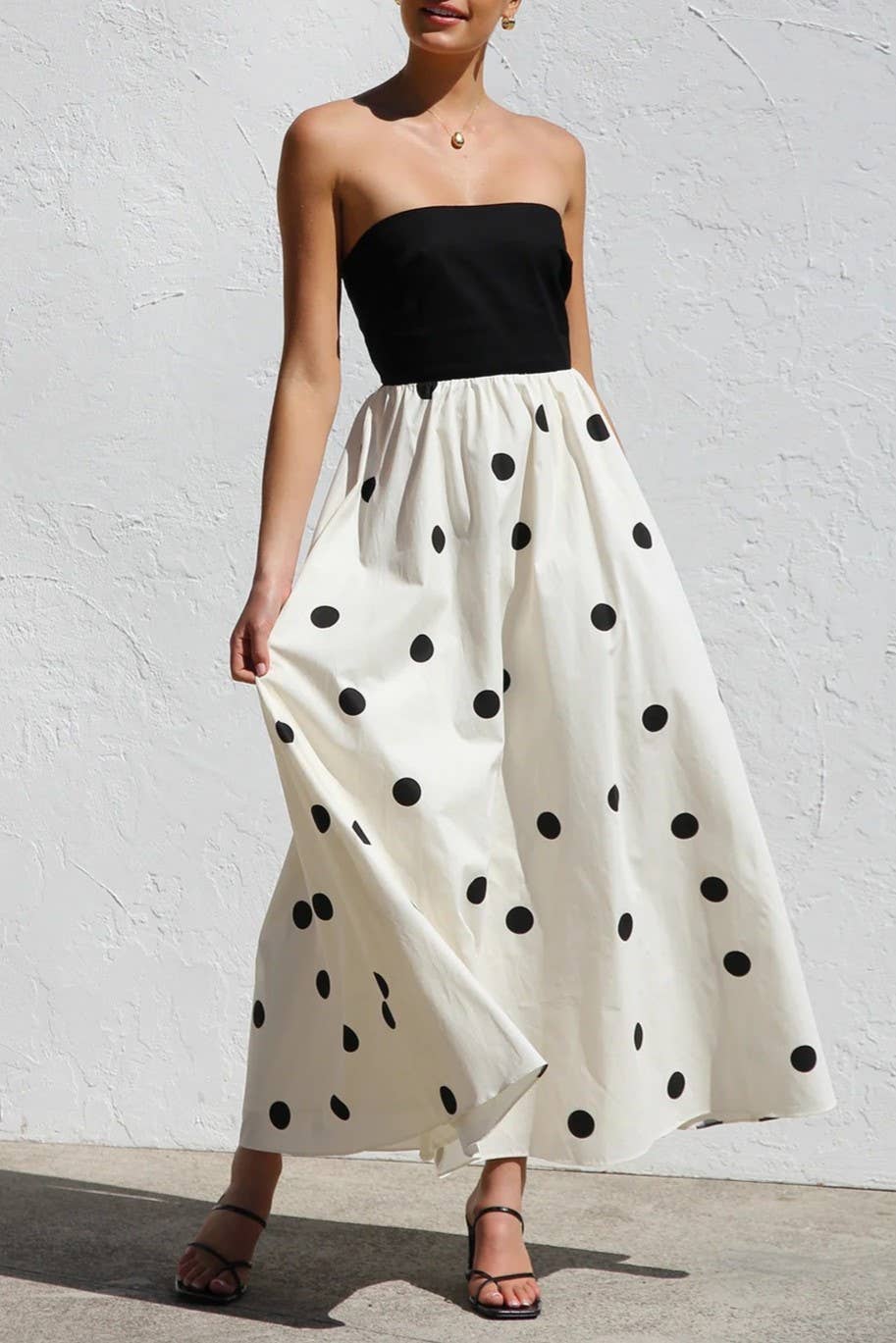 white Polka Dots Bandeau tube strapless dress for wholesale on Faire1