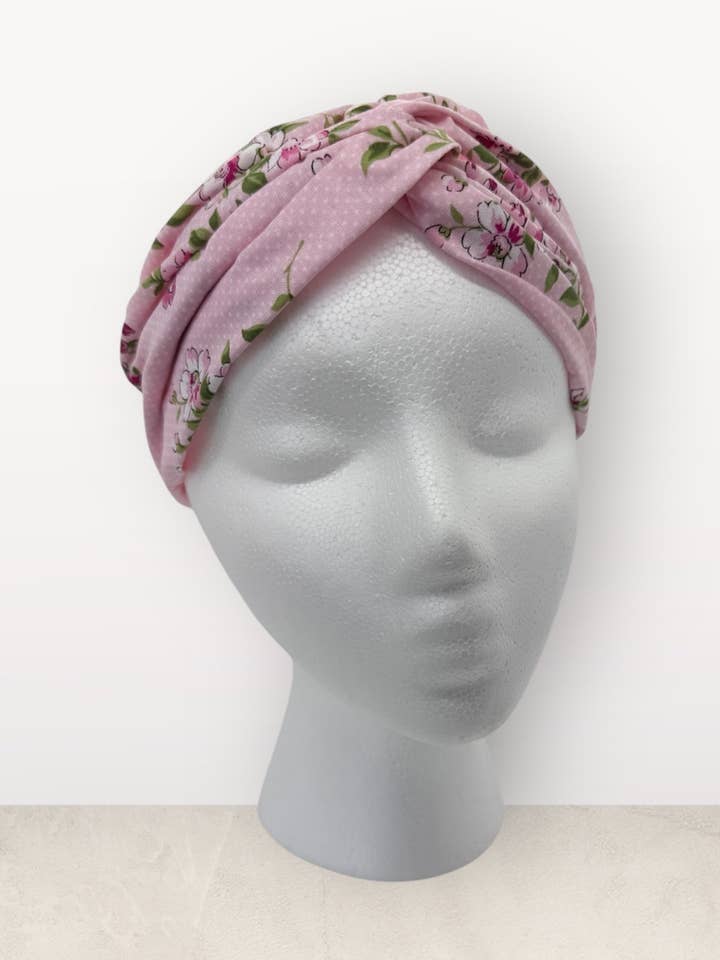 Katoenen Gedraaide Haarband - Roze Bloemenpatroon voor wholesale door Curio Cab