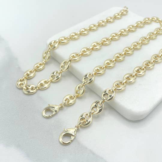 Luxus Accessories – wholesale Kedjehalsband – 18k guld fylld 8mm Puffy Mariner länk kedja halsband eller armband