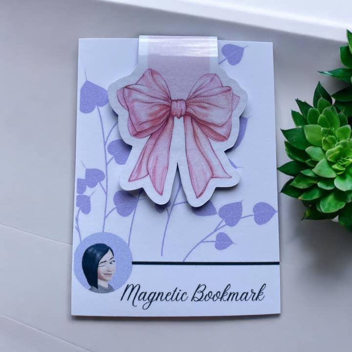 Lovely illustrated printed Pink Bow Magnetic bookmark, Page Saver, Book Lover Gift for wholesale by simply creative