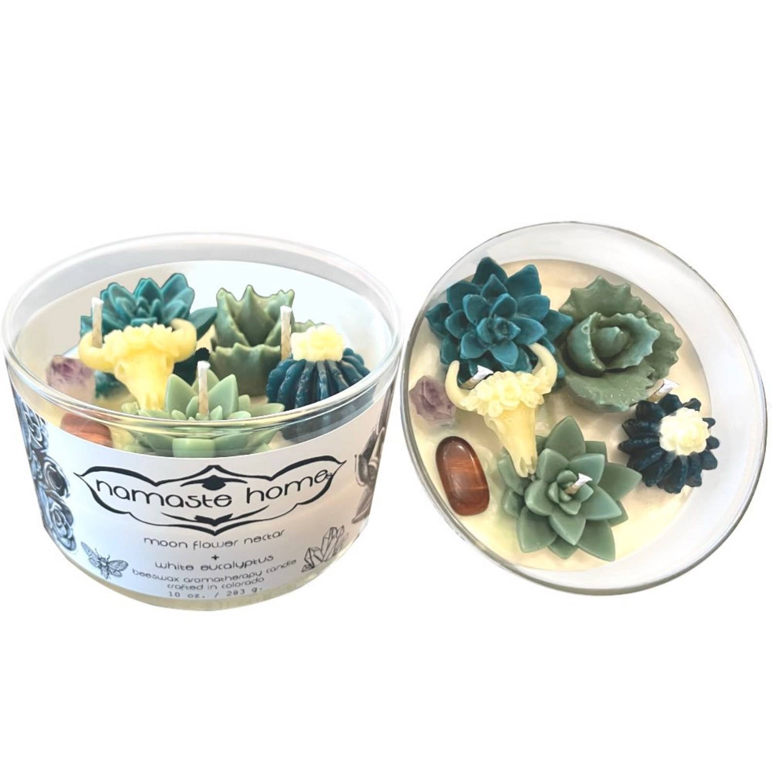 Namaste Home - Wholesale Jar/Filled Candle - Succulent Crystal Terrarium Candles, Echeveria Desert Candle4