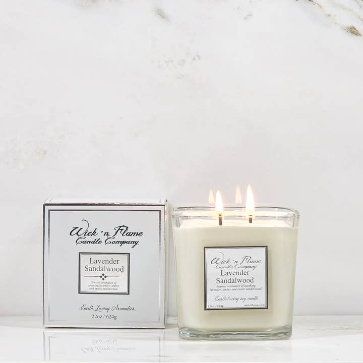 Lavender Sandalwood 22oz Cube for wholesale by Wick 'n Flame Candle Company