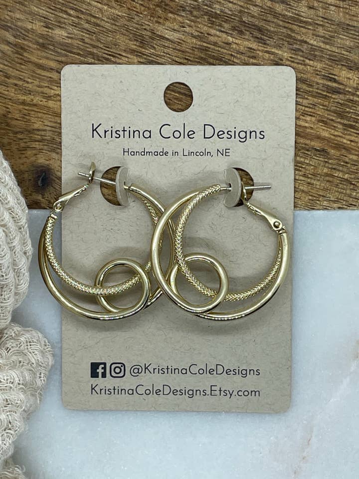 Gold Rollar Coaster Hoop Earrings for wholesale by Kristina Cole Designs