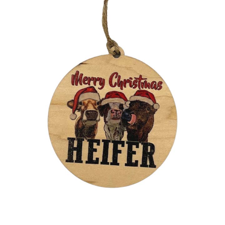 Merry Christmas Heifer Christmas Ornament Christmas Accents for wholesale by Driftless Studios