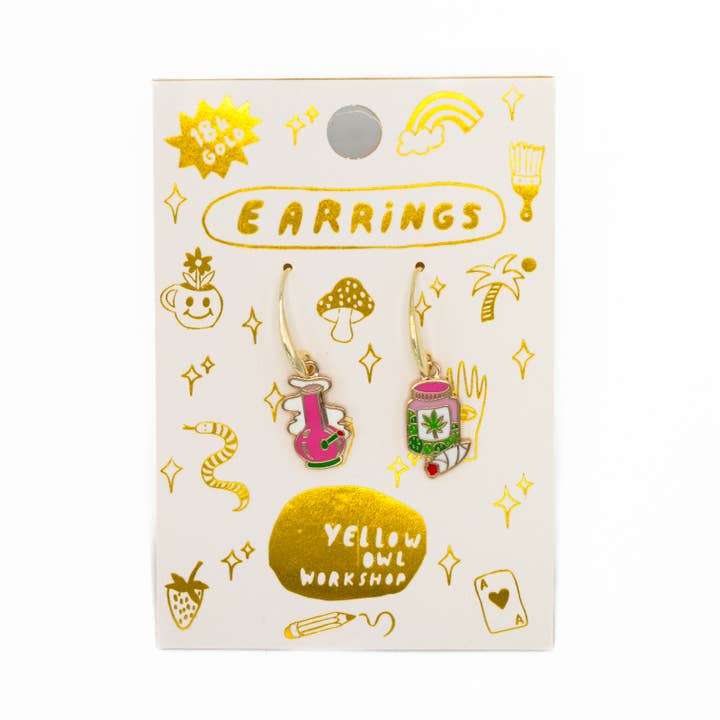 Yellow Owl Workshop - Wholesale Dangle Earrings - Bong & Weed Earrings - Gold Marijuana 420 Statement Jewelry1