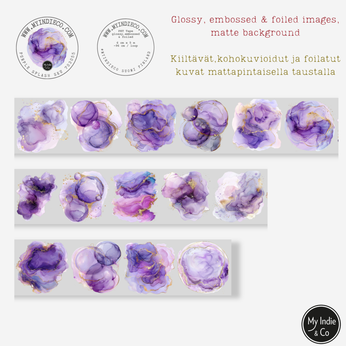 MIC & MIM Premium Paper Shop - Wholesale Washi Tape - MIC | PET Tape (Foiled & Embossed) : Purple Splash5