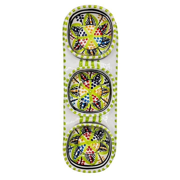 Antipastiskål Tunesiske Håndværk Med 3 Skåle #3 for engroshandel hos Etnico del Mondo