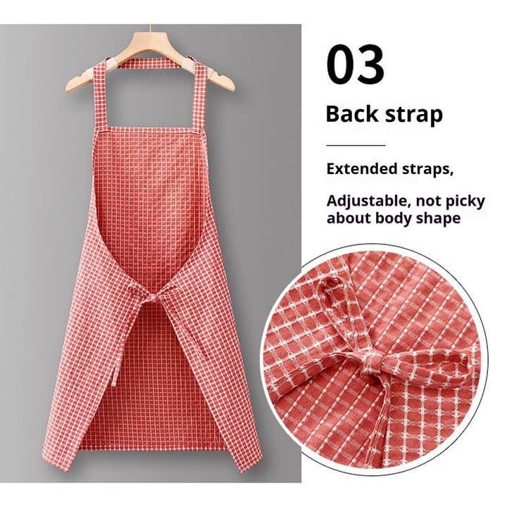 ACCITY - Wholesale Apron - Cotton Striped Grid Kitchen Apron with Pocket_CWMM6531