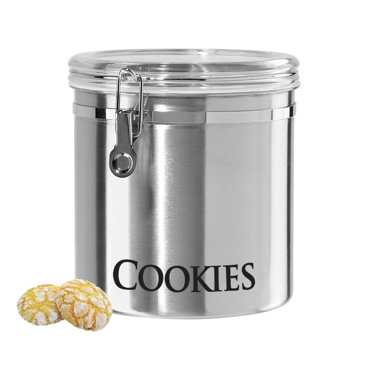 Oggi - Wholesale Canister - Stainless Steel Jumbo COOKIES Clamp Canister (8" H, 150 oz)