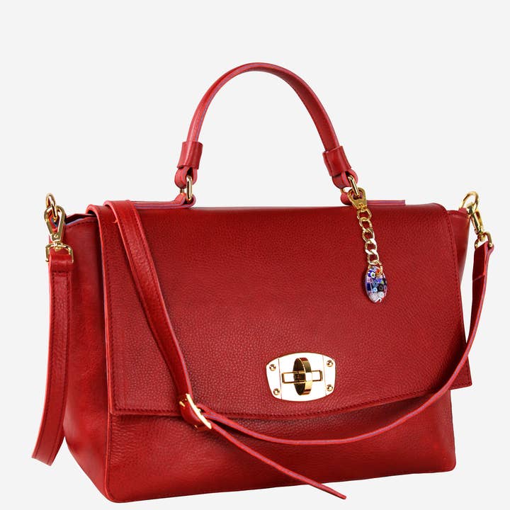 Terrida - Wholesale Top Handle Bag - Women's - Elegant Leather Bag with Murano Glass Pendant1