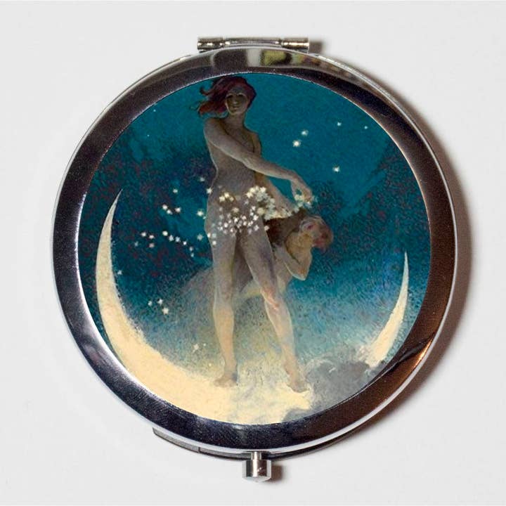 Fairy Moon Compact Mirror - Whimsical Fairytale Fairy Tale Storybook - Make Up Pocket Mirror for Cosmetics for wholesale by FringePop