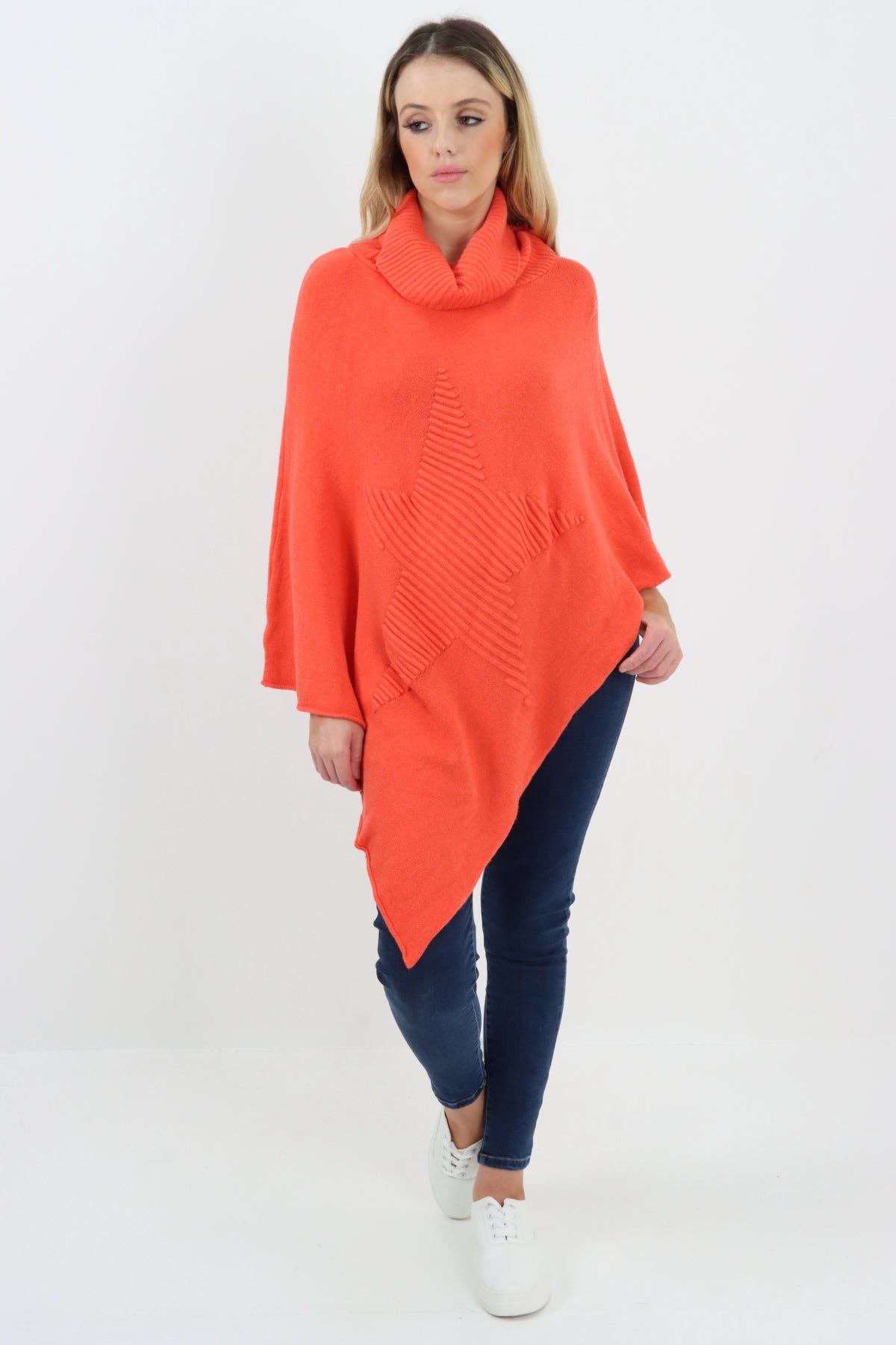 Miss Bold – Engroshandel Poncho - Dame – Italiensk strikket lagenlook poncho med stjernemønster og rullekrave47