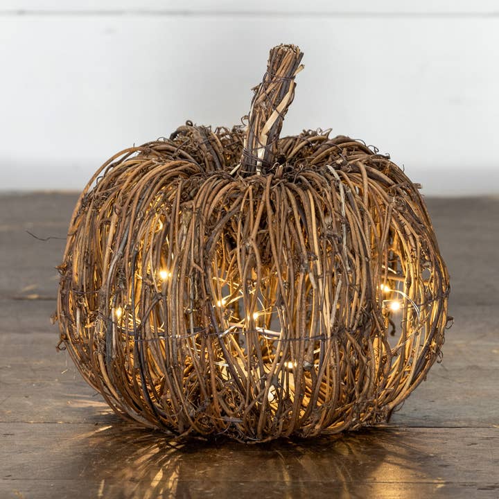 7.5" LIGHTED RATTAN PUMPKIN for wholesale by Ragon House