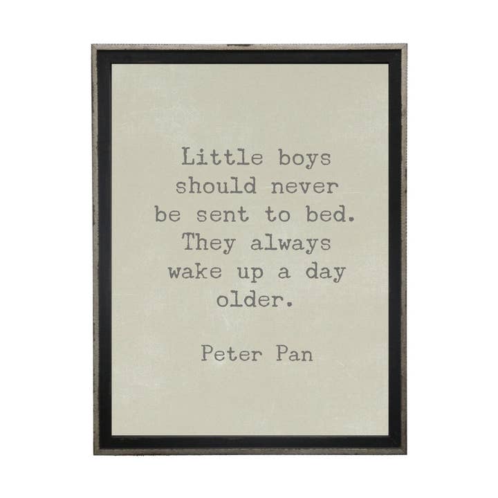 Små drenge bør aldrig... Peter Pan citat for engroshandel hos Antique Curiosities Inc