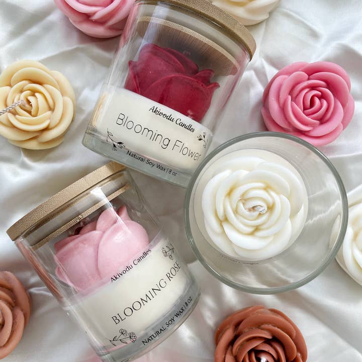 Akivodu Candles - Wholesale Novelty Candle - Blooming Rose Candle 8 oz - Multi-color, floral scent
