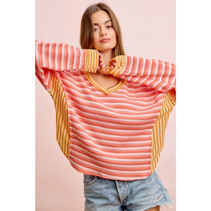 Jacquard Textured Multi Stripe Jersey Top for wholesale by IVE