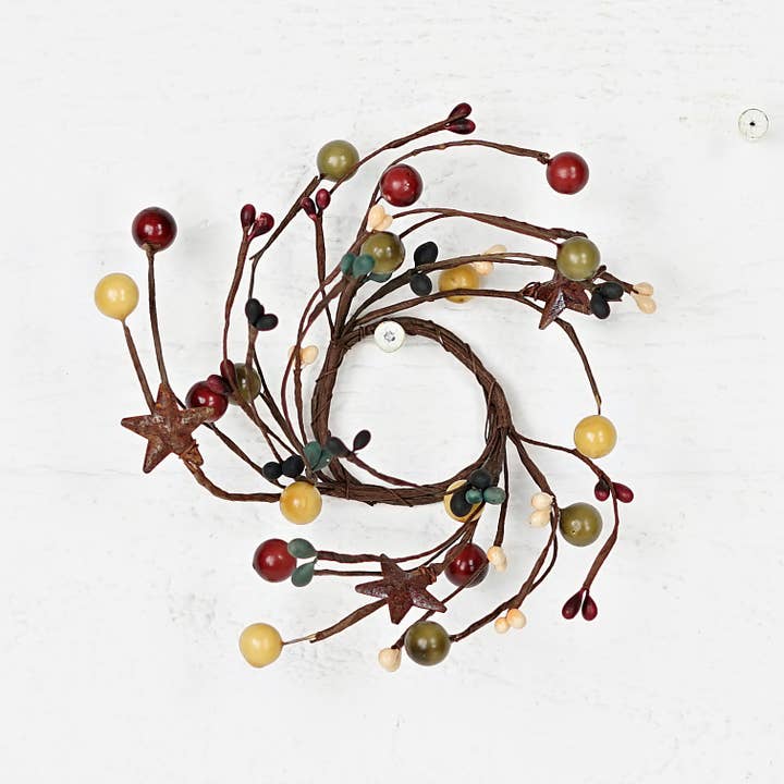 ISB65648- 1.5in Ring-Farmhouse Berry with Rusty Stars- for wholesale by Impressive Enterprises, Inc.