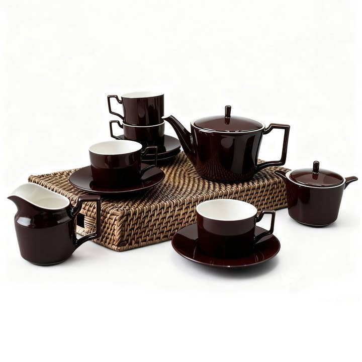 Services à thé en porcelaine de 4 pièces, ensemble à café pour fête de l'après-midi, marron pour la vente par Royal Ceramics