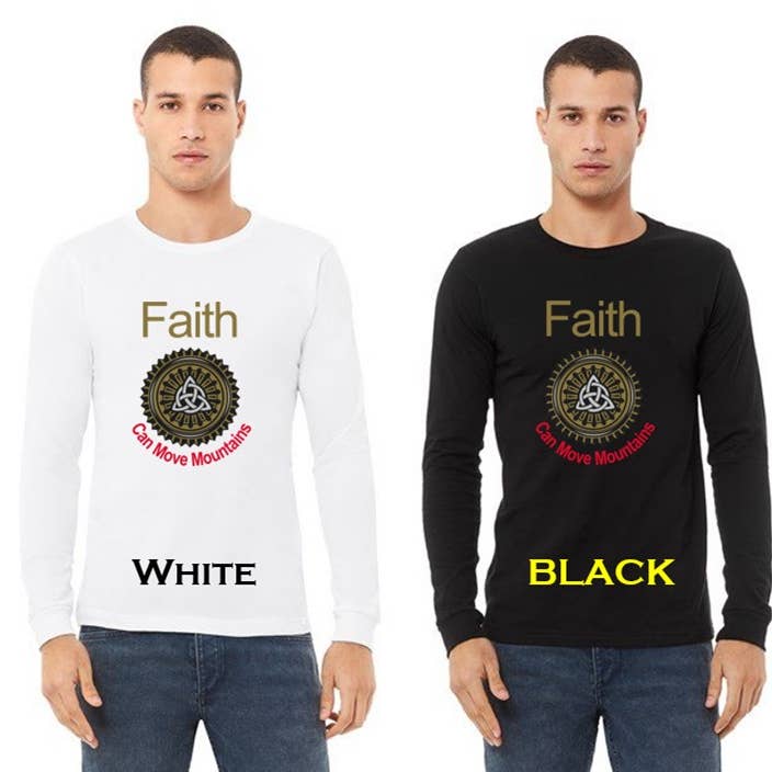 Men's Long Sleeve Tee "Faith Can Move Mountains" for wholesale by Wishful Mammoth Wholesale Options