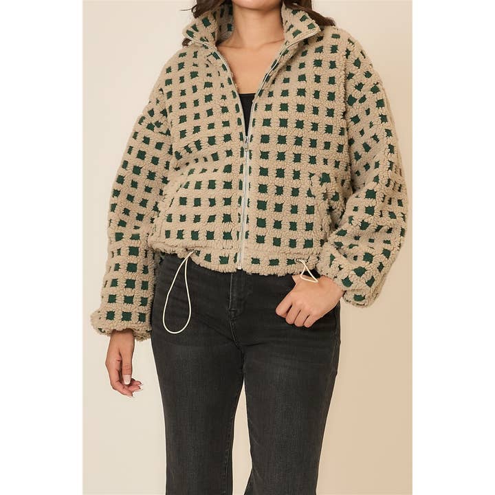 Cozy Casual, Inc. - Wholesale Jacket - Women's - Checker Sherpa Zip Up Jacket 10
