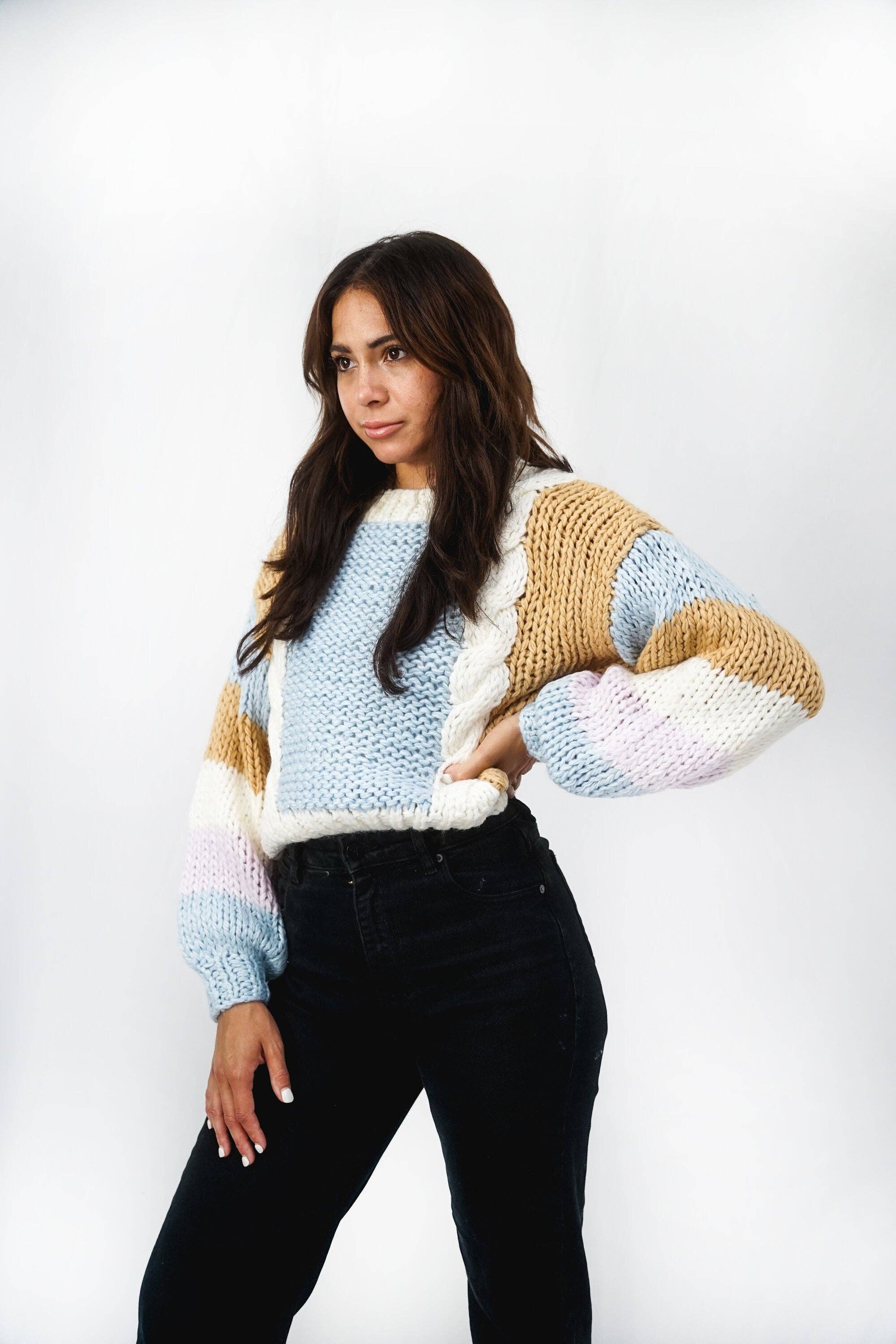 Stellino - Wholesale Knit Sweater - Women's - Cable Fronted Handmade Jumper | Blue-Mist3