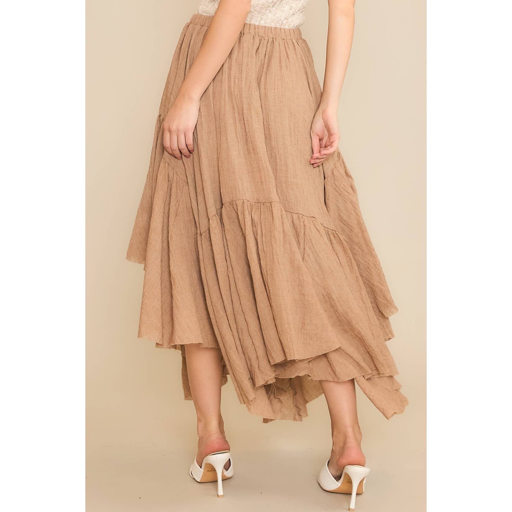 Sweet Generis - Wholesale Skirt - Women's -  Asymmetrical Raw-Edge Ruched Skirt - Charcoal12