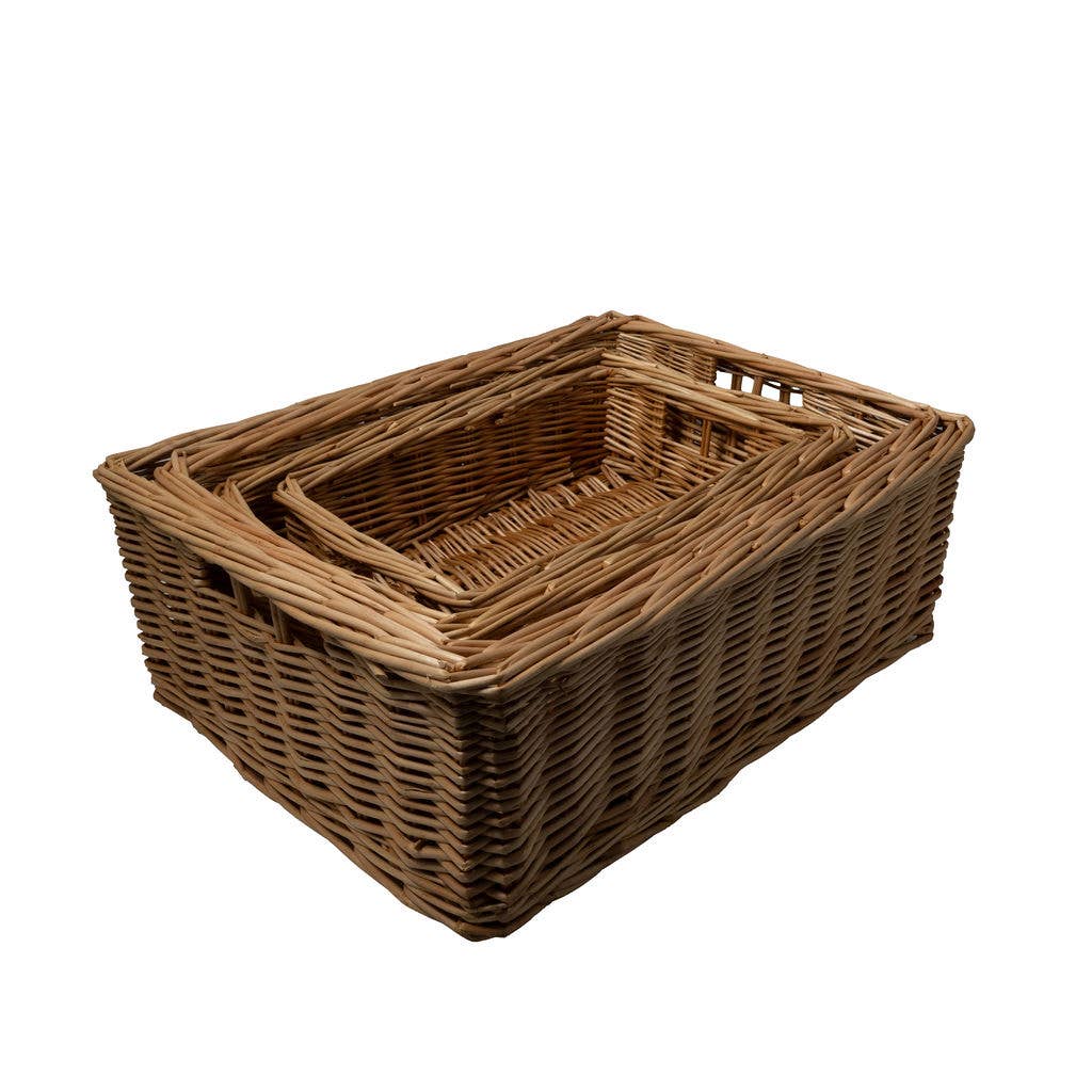 Arthur Cameron – wholesale Basket – Distilled Brown Rectangular Wicker Shallow Storage Tray Bund0