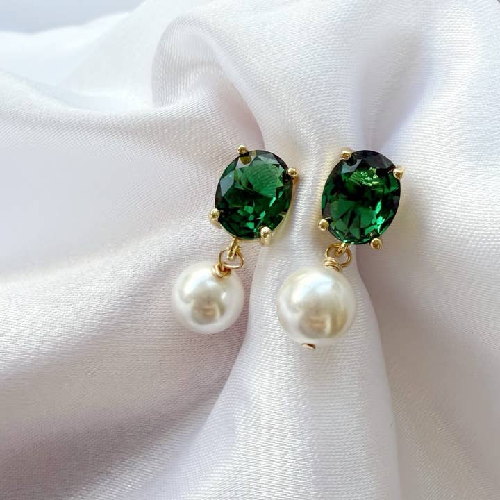 Dani Emerald Green Freshwater Pearl Earrings Gold Filled for wholesale by True by Kristy Jewelry