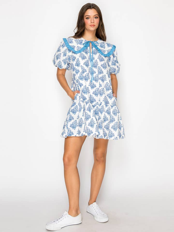LoveWednesday - Wholesale Dress - Women's - Ajrak Print Cotton Mini Dress With Collar - LWD2915