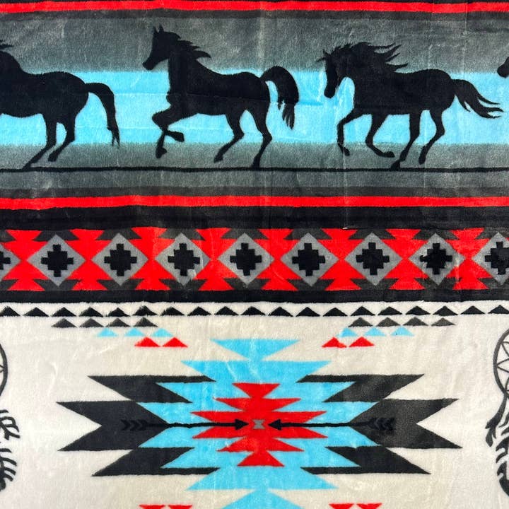 Sunshine Home Textile - Wholesale Throw Blanket - Blue Running Horse King Size Super Soft Plush Blanket