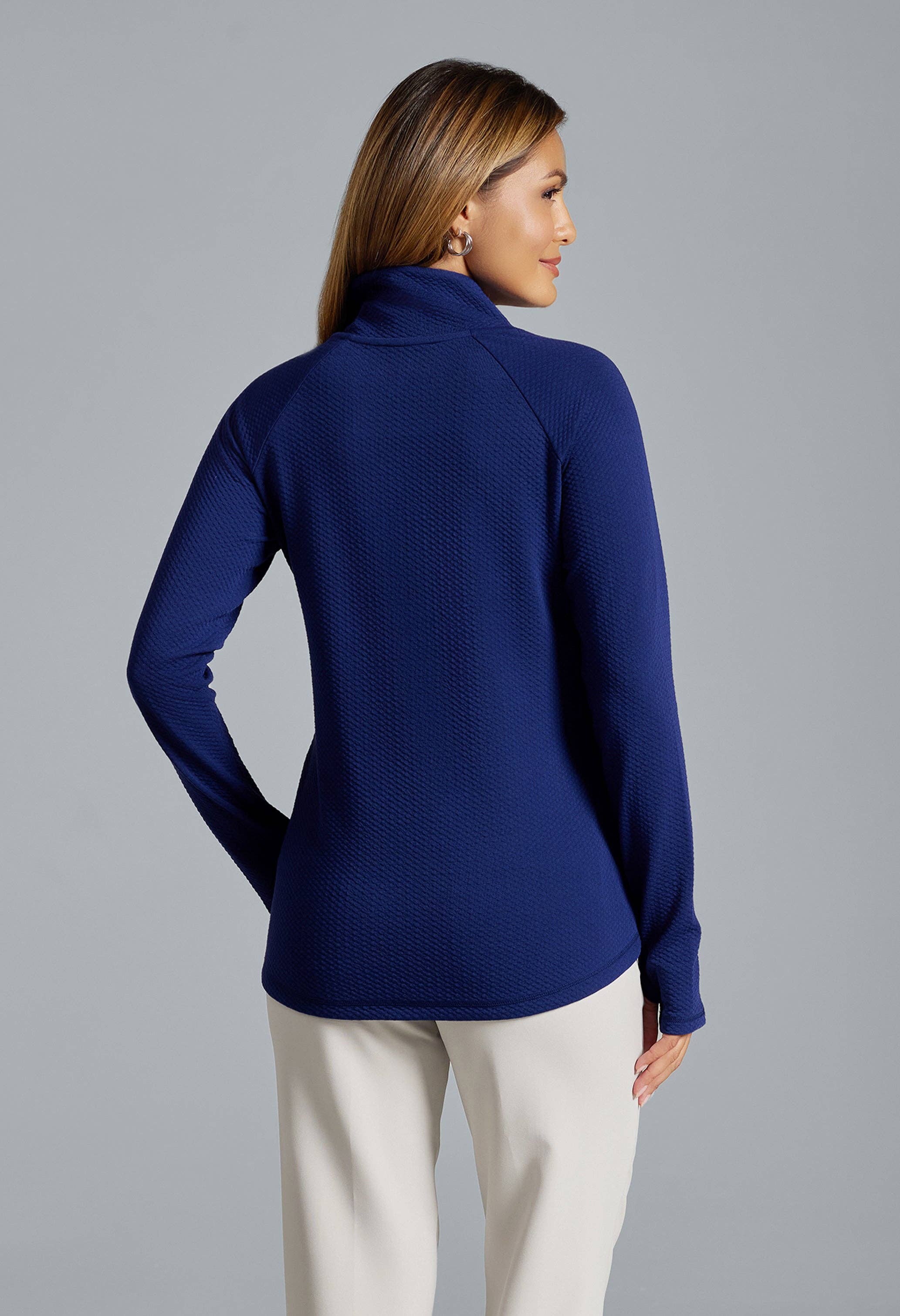 IBKÜL - Wholesale Sweatshirt - Women's - Solid Popcorn Stitch Asymmetrical Zip Pullover 2.013