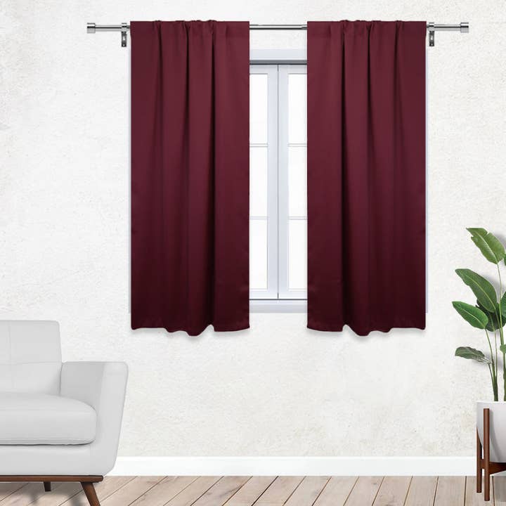 52 X 63 Inch Blackout Polyester Curtains with Rod Pocket Burgundy - 2 Panels for wholesale by YOUR CHAIR COVERS