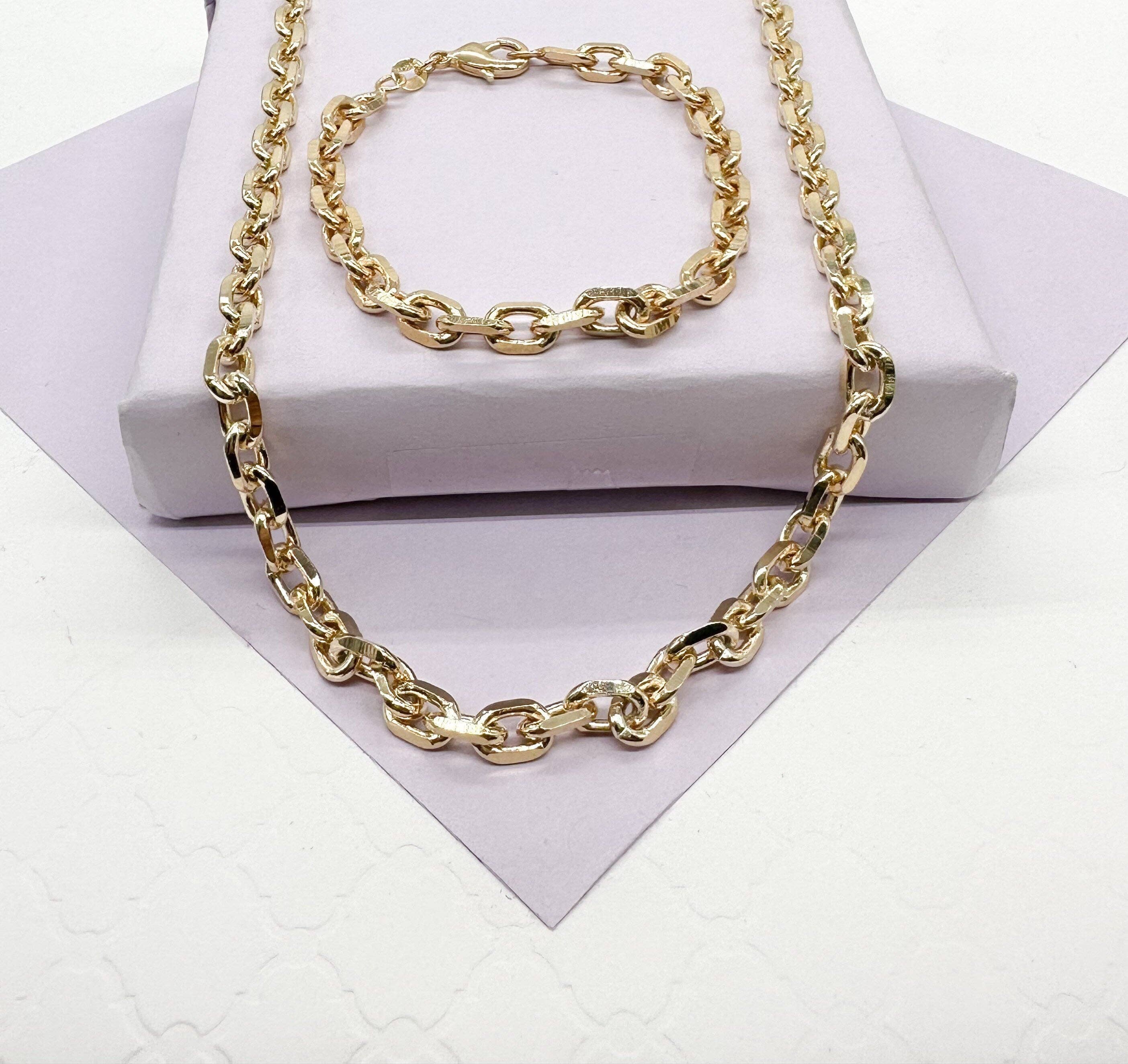 Milie - Wholesale Jewelry Set - 18k GF Chunky 6 mm Cable Link Paper Clip Set4