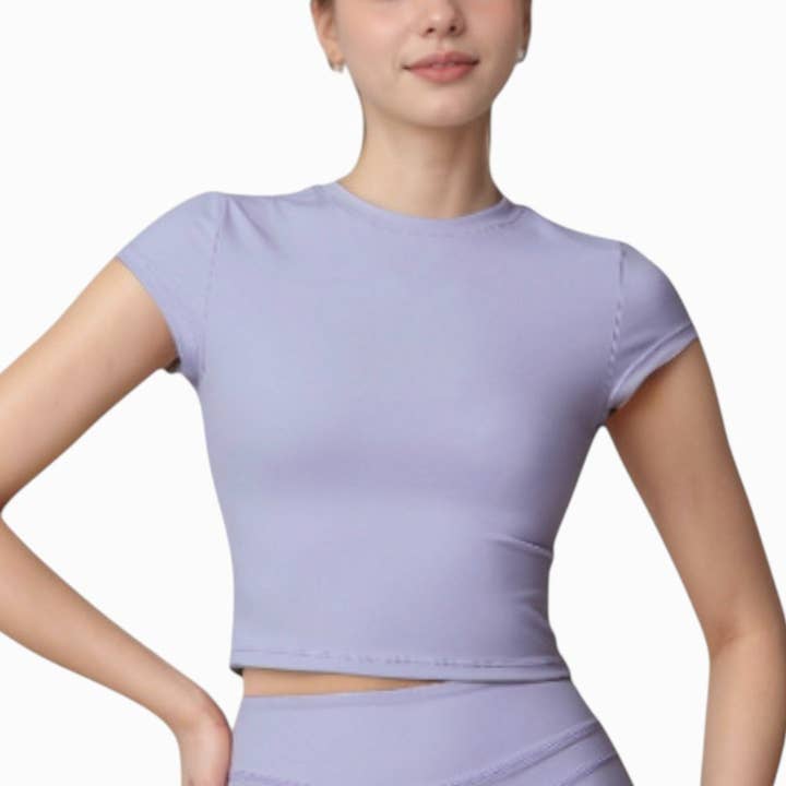 Active by Anna-Kaci - Wholesale Athletic Top - Women's - Fitted Crop Active Tee Short Sleeve Round Neck Stretch9