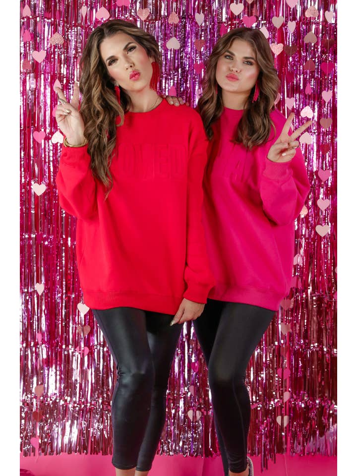 Red Loved Embossed Sweatshirt for wholesale on Faire7