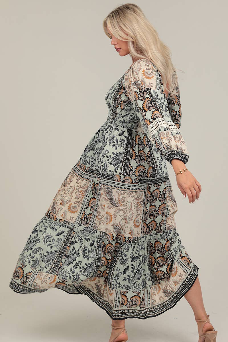 ANGIE - Wholesale Dress - Women's - C4626-A908 SWEETHEART NECK SMOCKED BODICE LACE TRIM MAXI 6