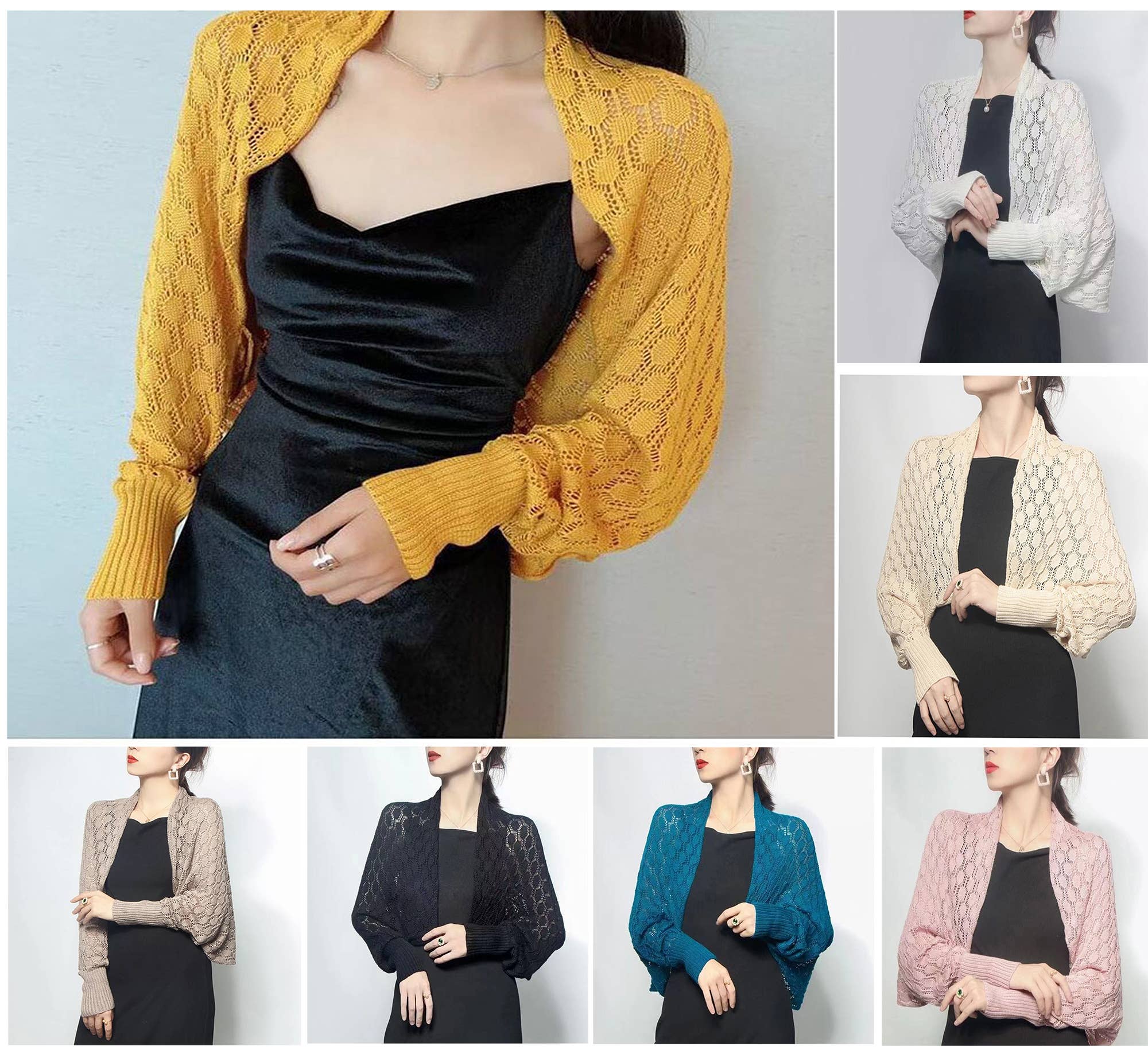 Fennco Styles - Vendita all'ingrosso Cardigan - Donna - Maglione bolero all'uncinetto traforato con maniche lunghe20