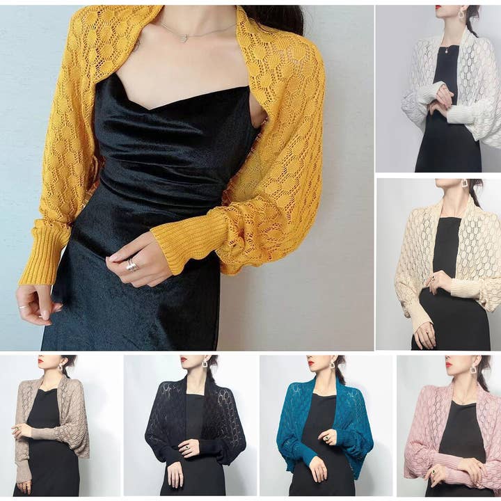 Fennco Styles - Vente Cardigan – femme - Boléro ajouré en crochet à manches longues20