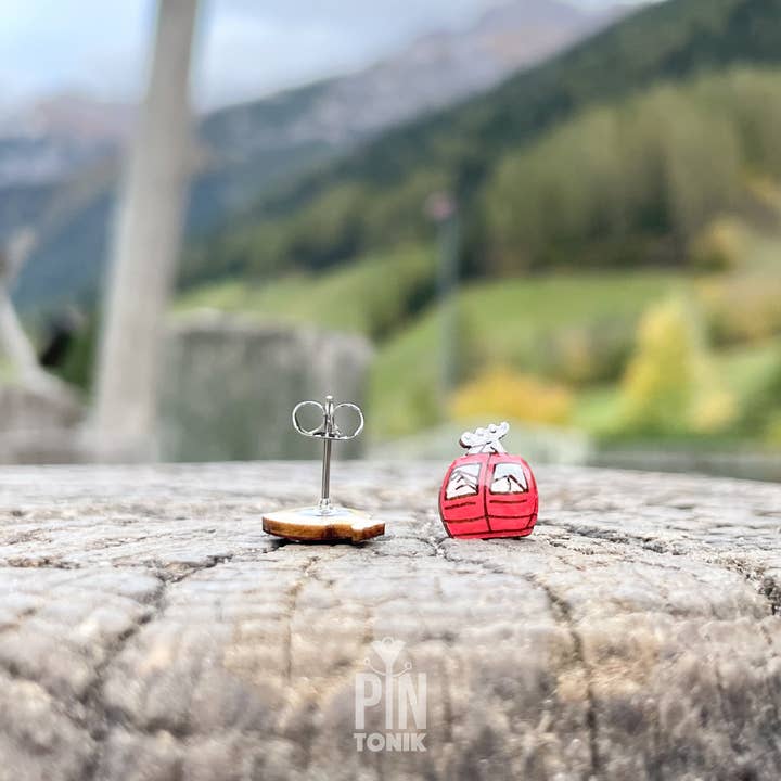 PinTonik – Großhandel Ohrstecker – Ski Gondola Ohrstecker — lustige Apres-Ski-Holzohrringe