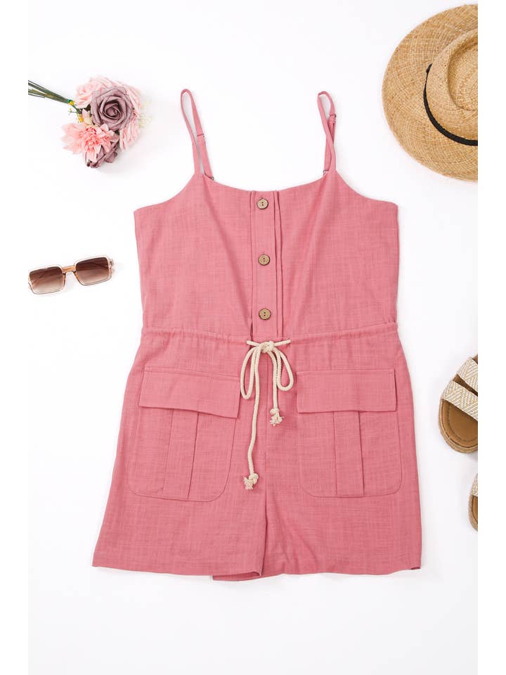 VERY J - Wholesale Romper - Women's - NP70446-Button Down Solid Woven Romper