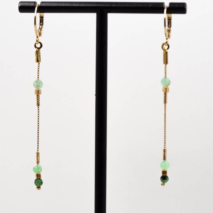 Fine, long, elegant, minimalist earrings/designer jewelry/fine gold natural stones/handmade for wholesale by Atelier Vivienne