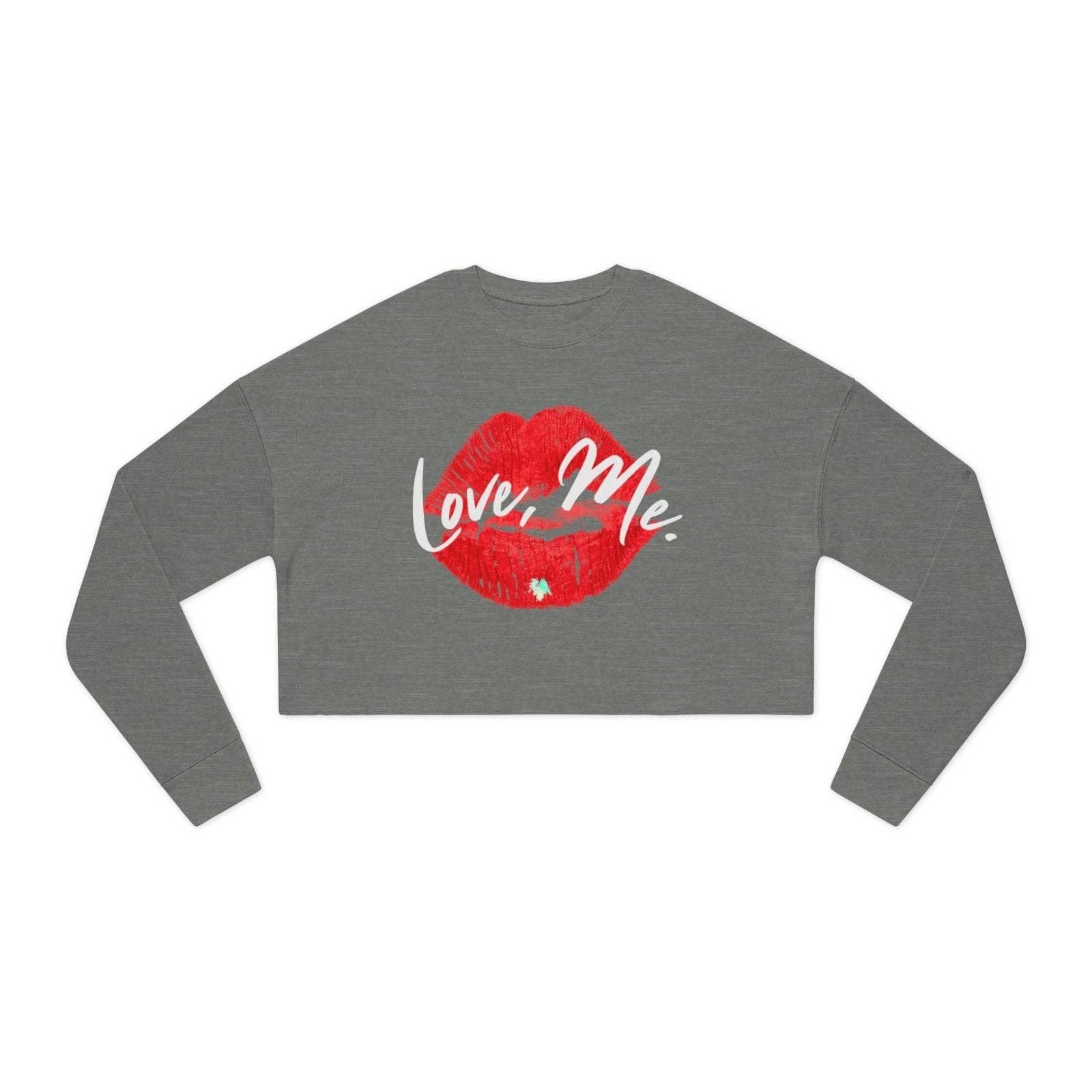 Ohhh So Swag - Wholesale Graphic Sweatshirt - Women's - Red Kiss Lips, Green Heart Long Sleeve Cropped Sweater | US2