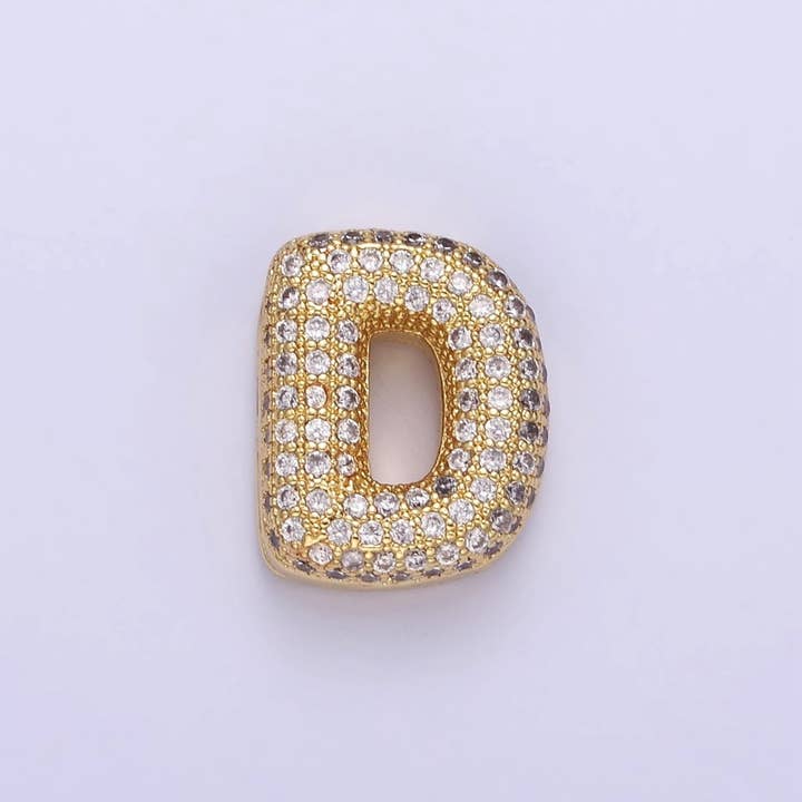 Aim Eternal – wholesale Individual charm/pendant – 14K Gold Filled 15mm Micro Paved Balloon Bubble Initial Letter Pendant | A1171-A11833