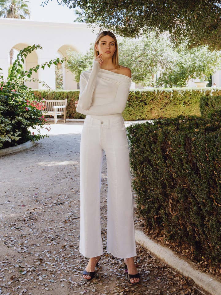 HÖG MIDJA STAPLADE MIDJEBAND OPTISK VITA VIDA JEANS T7252WH för wholesale av VERVET by FLYING MONKEY