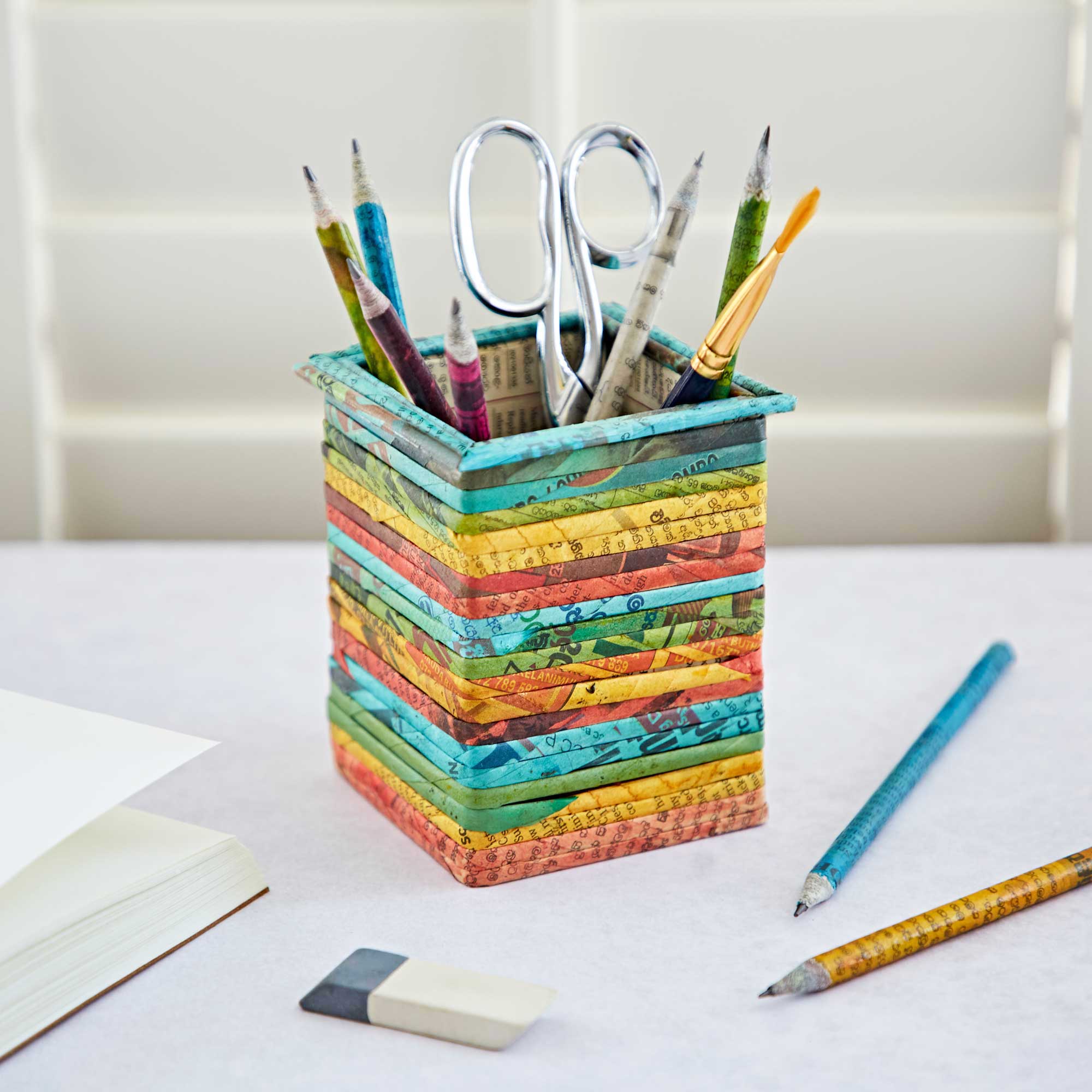 The Paper High Gift Company Limited - Wholesale Pencil Holder - Recycled Newspaper Square Pencil Holder6