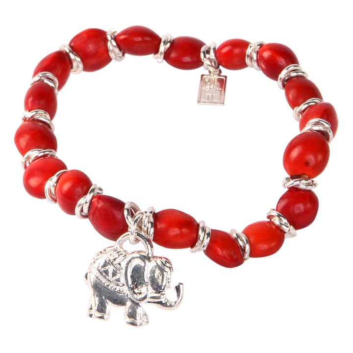 B1621e - Bracelet breloque éléphant rouge pour la vente par Evelyn Brooks