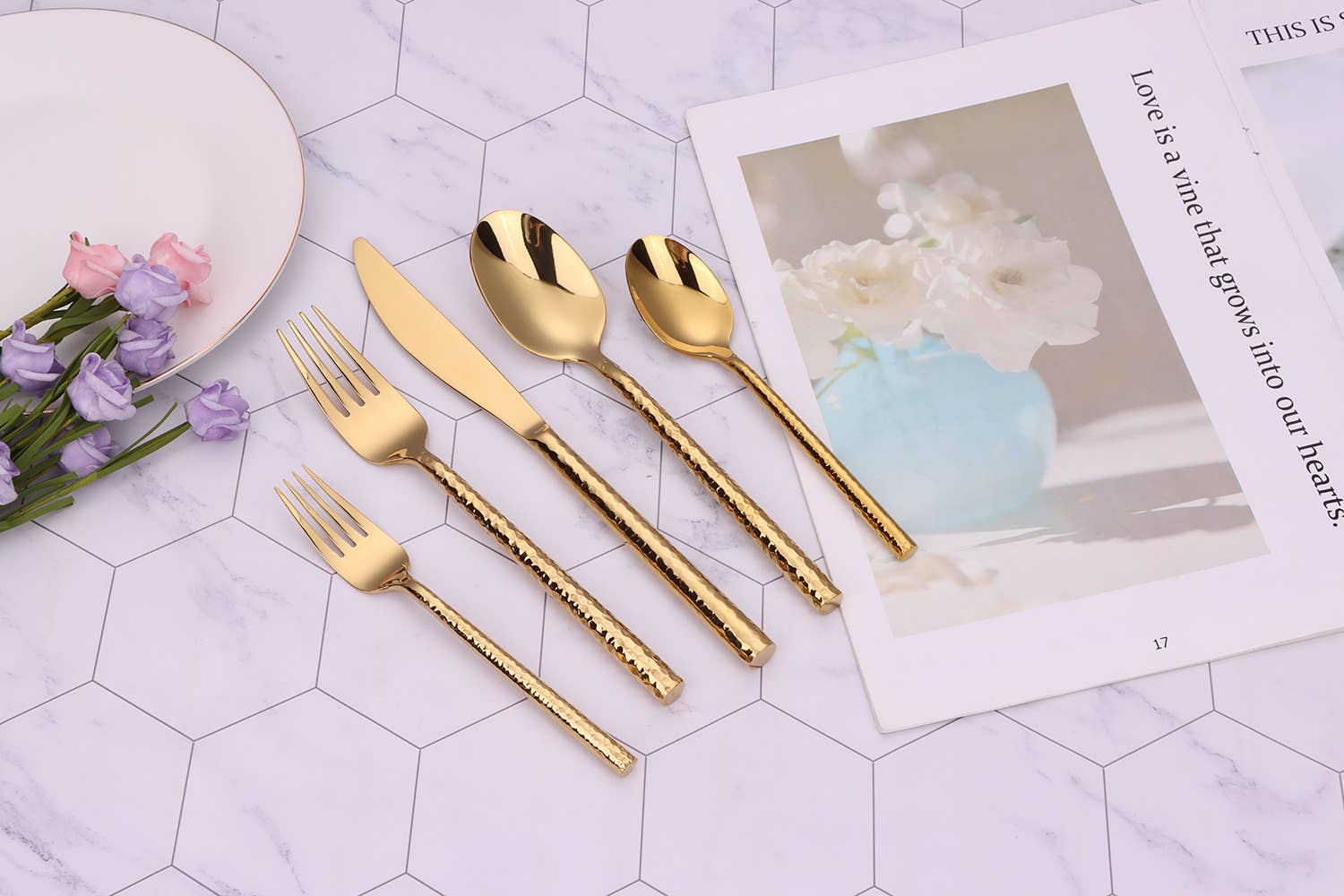 VIVIENCE - Venta al por mayor Conjunto de cubiertos - Juego de cubiertos Pexo de 20 piezas en acabado dorado para 4 personas5