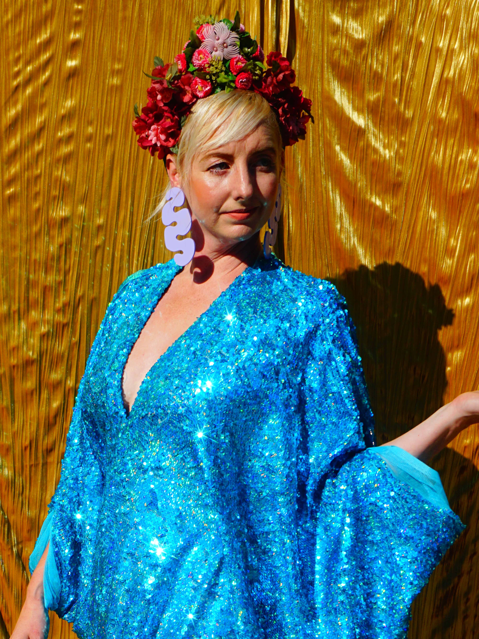 Fumbalinas – wholesale Kaftan – Women's – Turquoise Holographic Sequin Maxi Kaftan Gown / Kimono Robe12